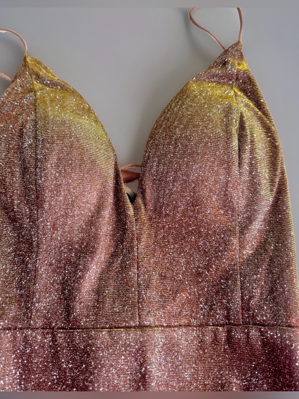 Windsor Metallic Glitter Maxi Dress Size M cocktail plunge Long party Rose Gold